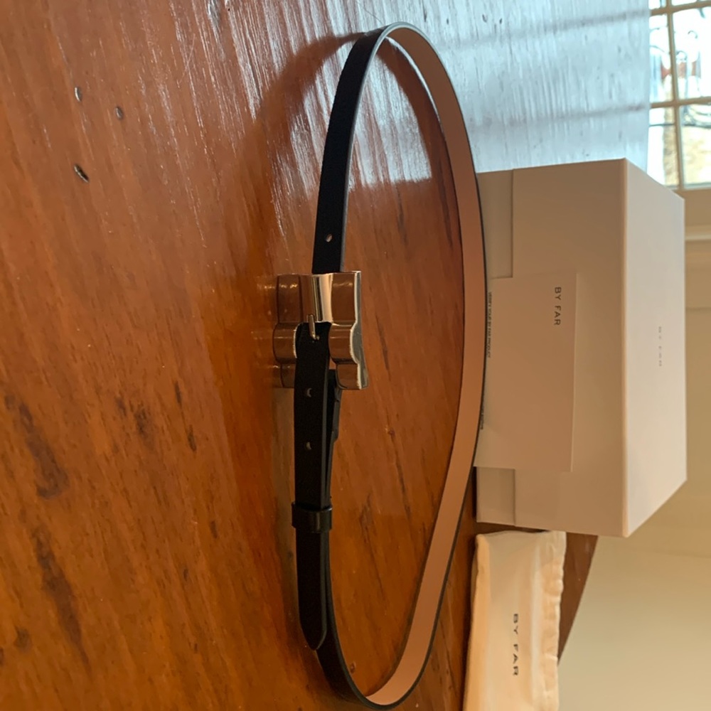 BY FAR Domino Black Semi Patent Leather Belt. Size Large.